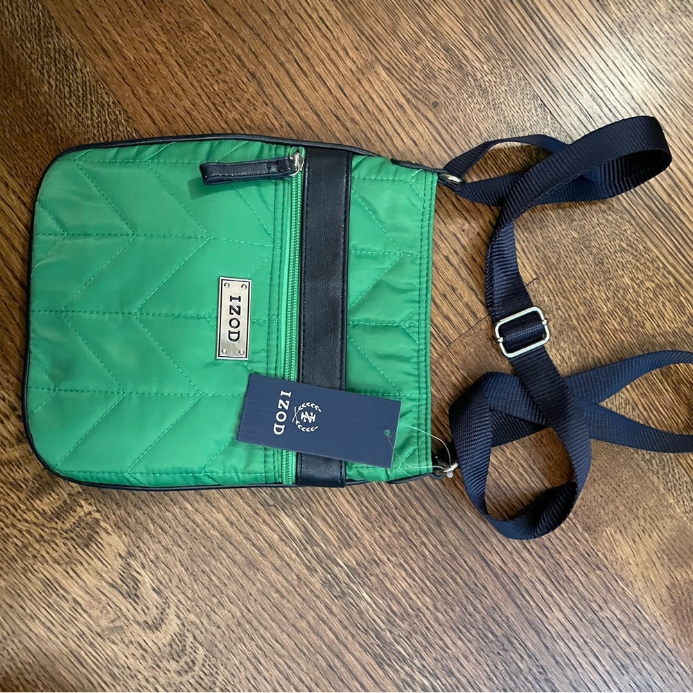 NWT IZod green nylon quilted crossbody purse